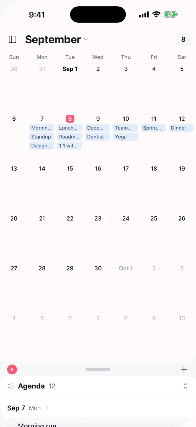 Elenna on iPhone: the month view