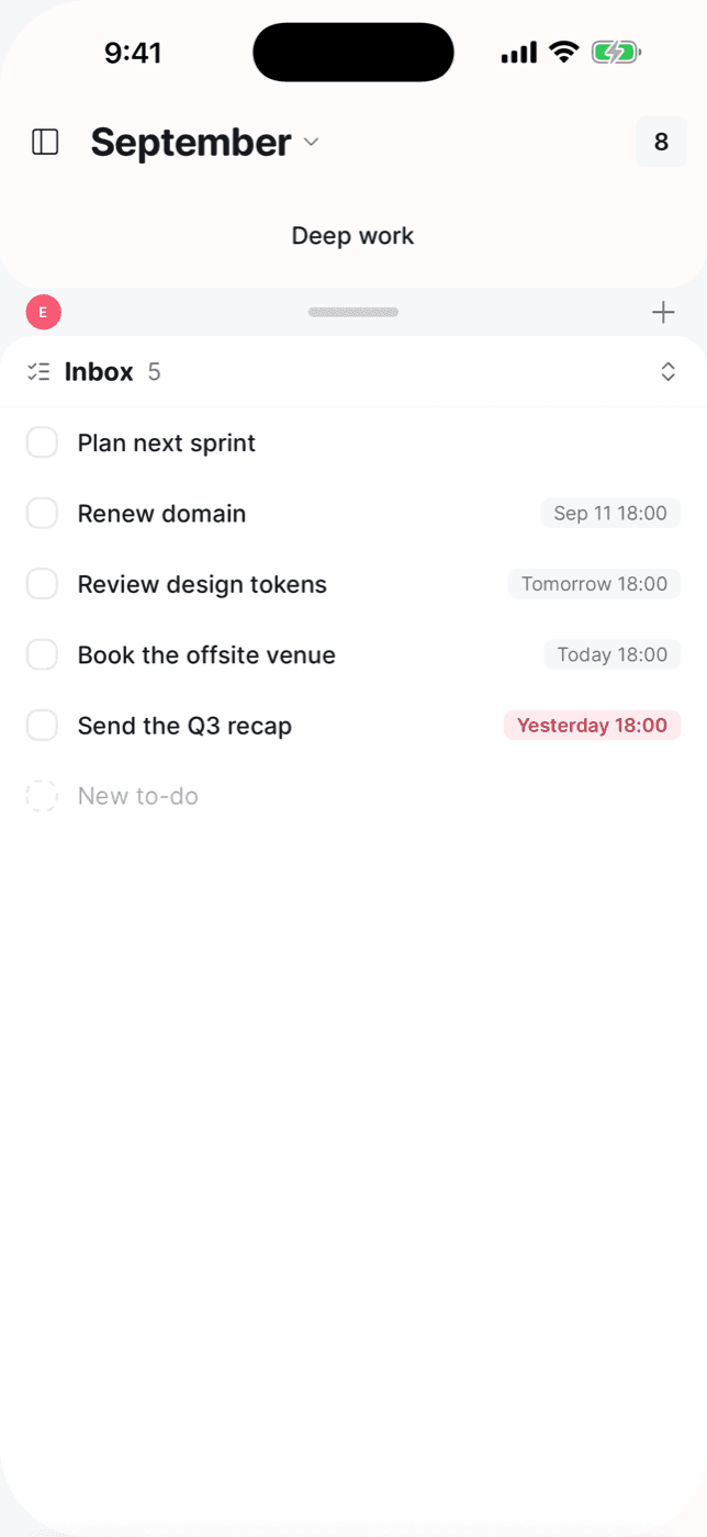 Elenna on iPhone: to-dos next to the day